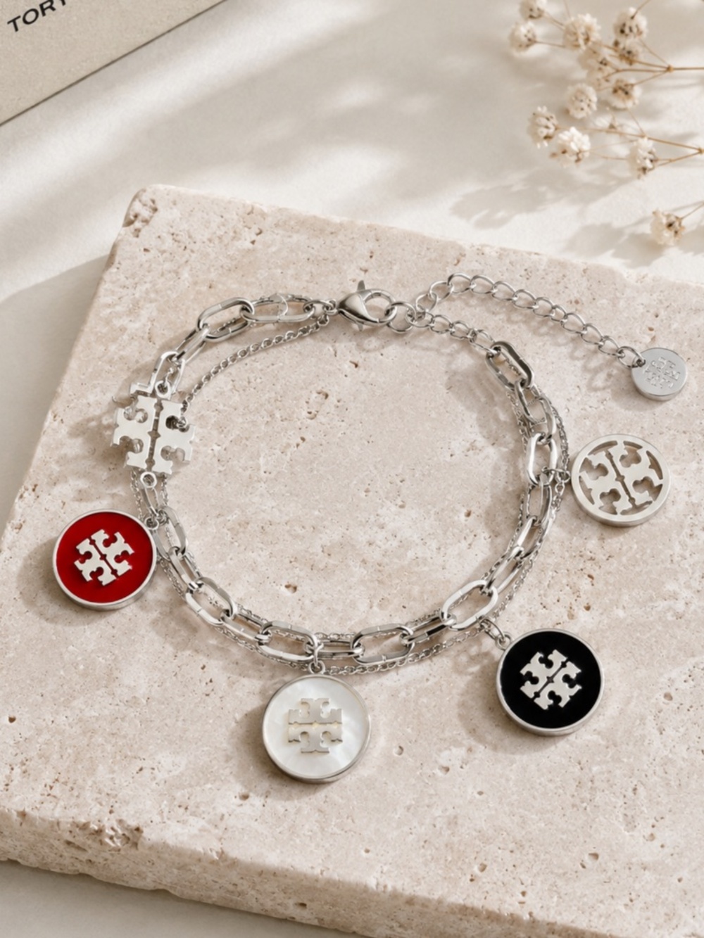 Tory Burch Silver Multi-Charm Bracelet